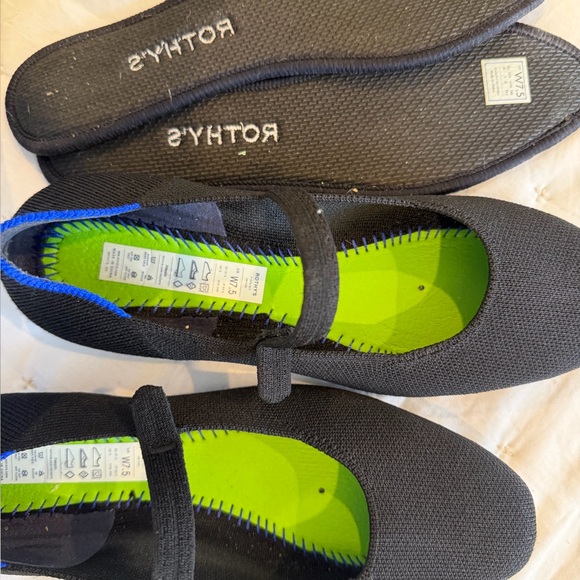 Rothy's Square-Toe Mary Jane Flats in Black with Blue Trim - Picture 6 of 7